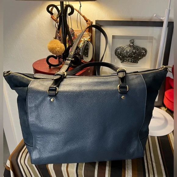 Coach 2021 Kleo Carryall Satchel Pebbled Leather and Suede Denim Blue - Picture 7 of 16